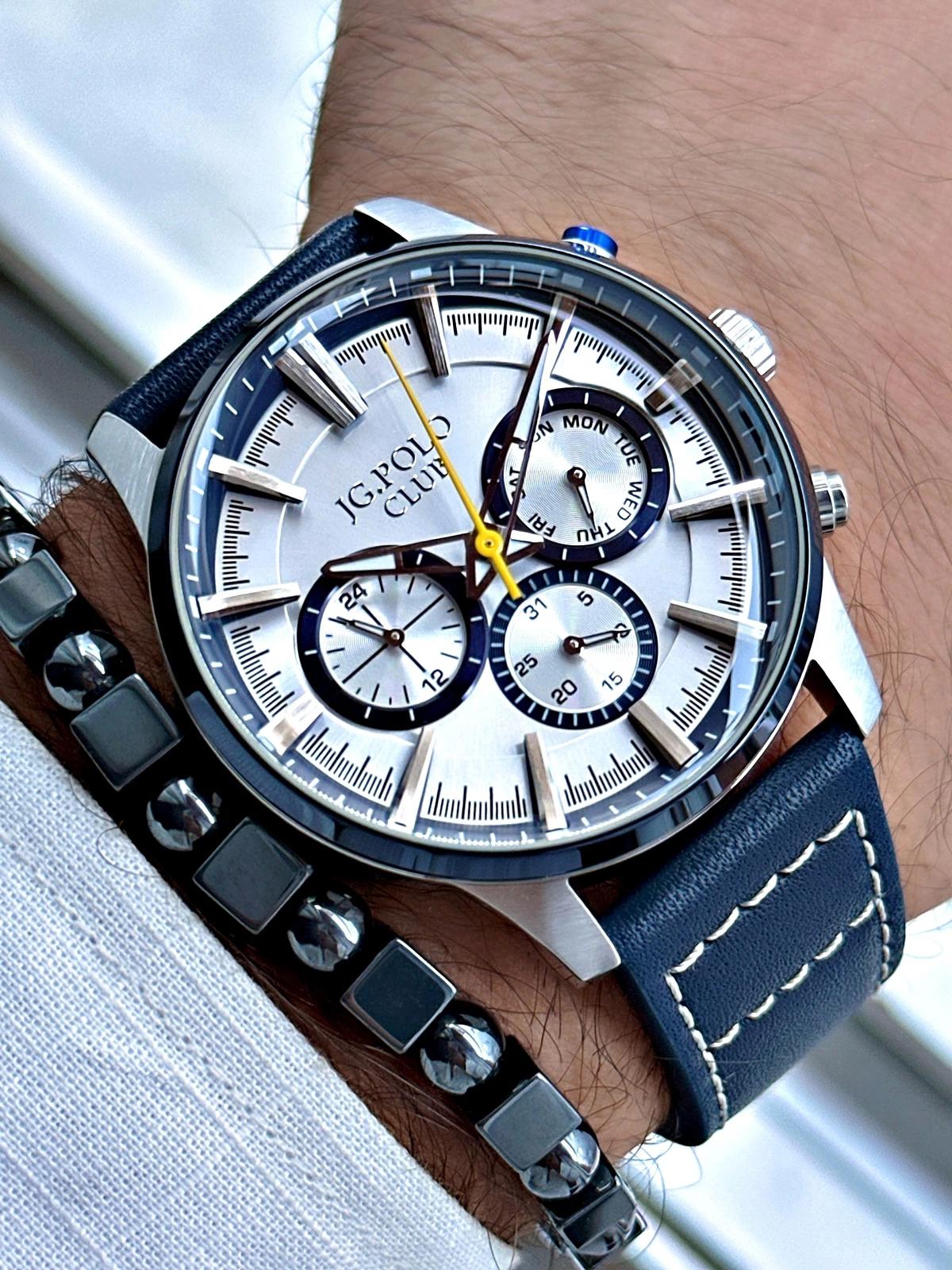 Jg. Polo Club JPC0224S0405905 Takvimli Lacivert Deri Kordon Analog Erkek Kol Saati