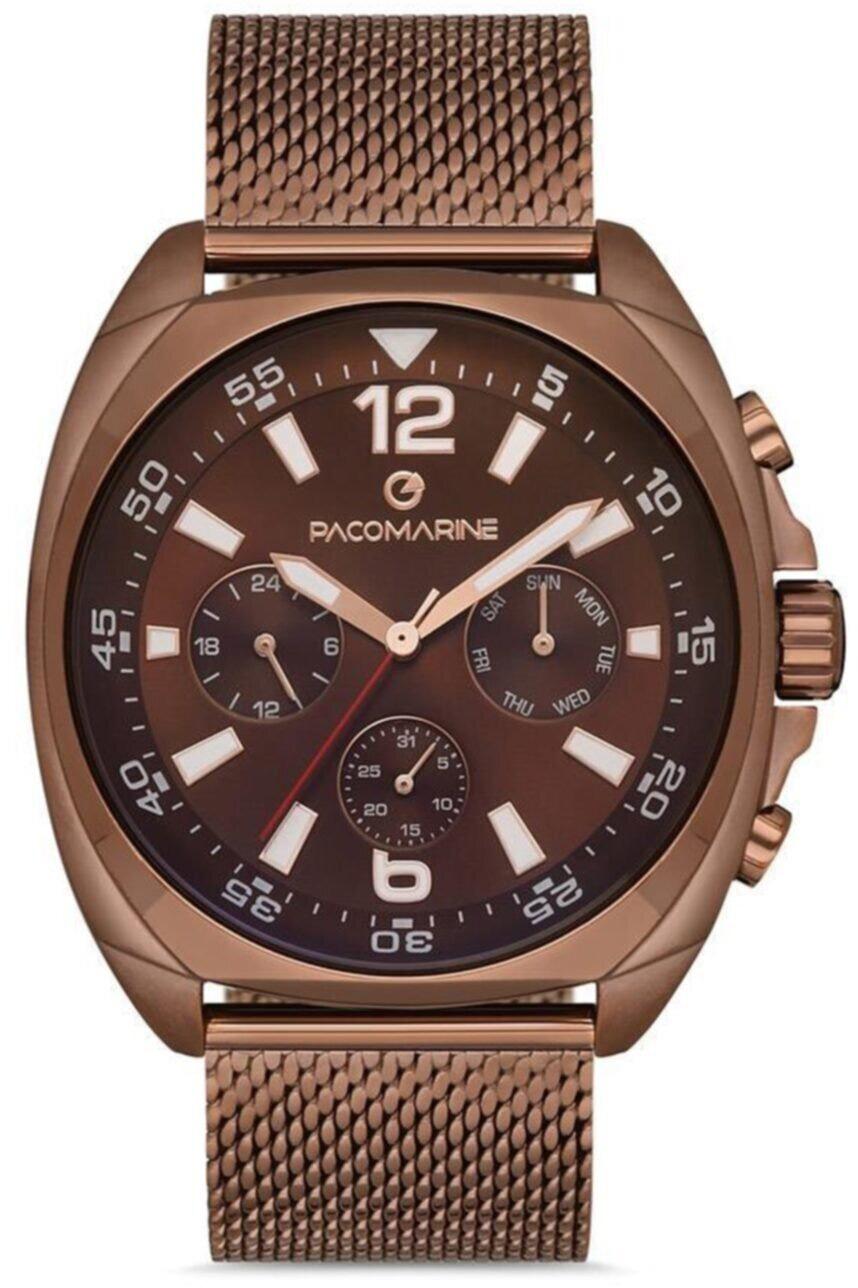 Pacomarine PM.61220.04 Takvimli Kahverengi Çelik Kordon Analog Erkek Kol Saati