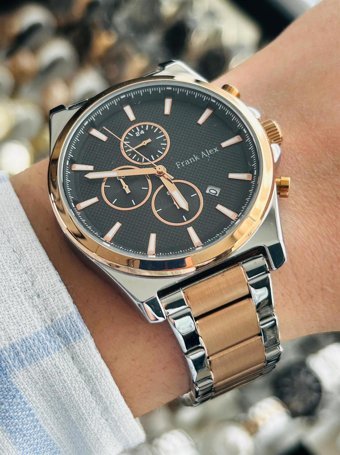 Frank Alex FA.G11500FM.02 Takvimli 43 mm Gri-Rose Gold Çelik Kordon Analog Erkek Kol Saati