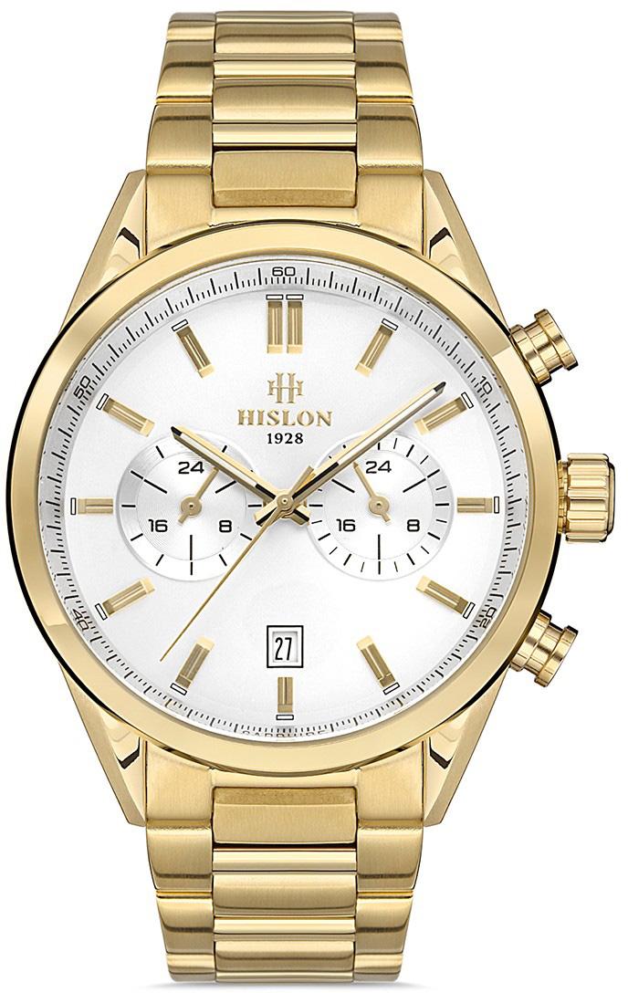 Hislon DT114G-02SG Pusulalı Takvimli Altın Çelik Kordon Analog Kol Saati