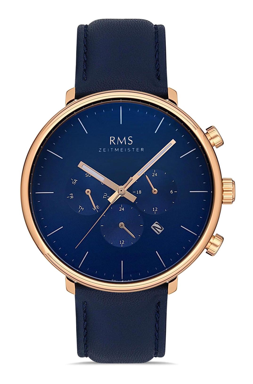 Romanson RMS.1.AG1479.09 Takvimli 44 mm Lacivert Deri Kordon Analog Erkek Kol Saati