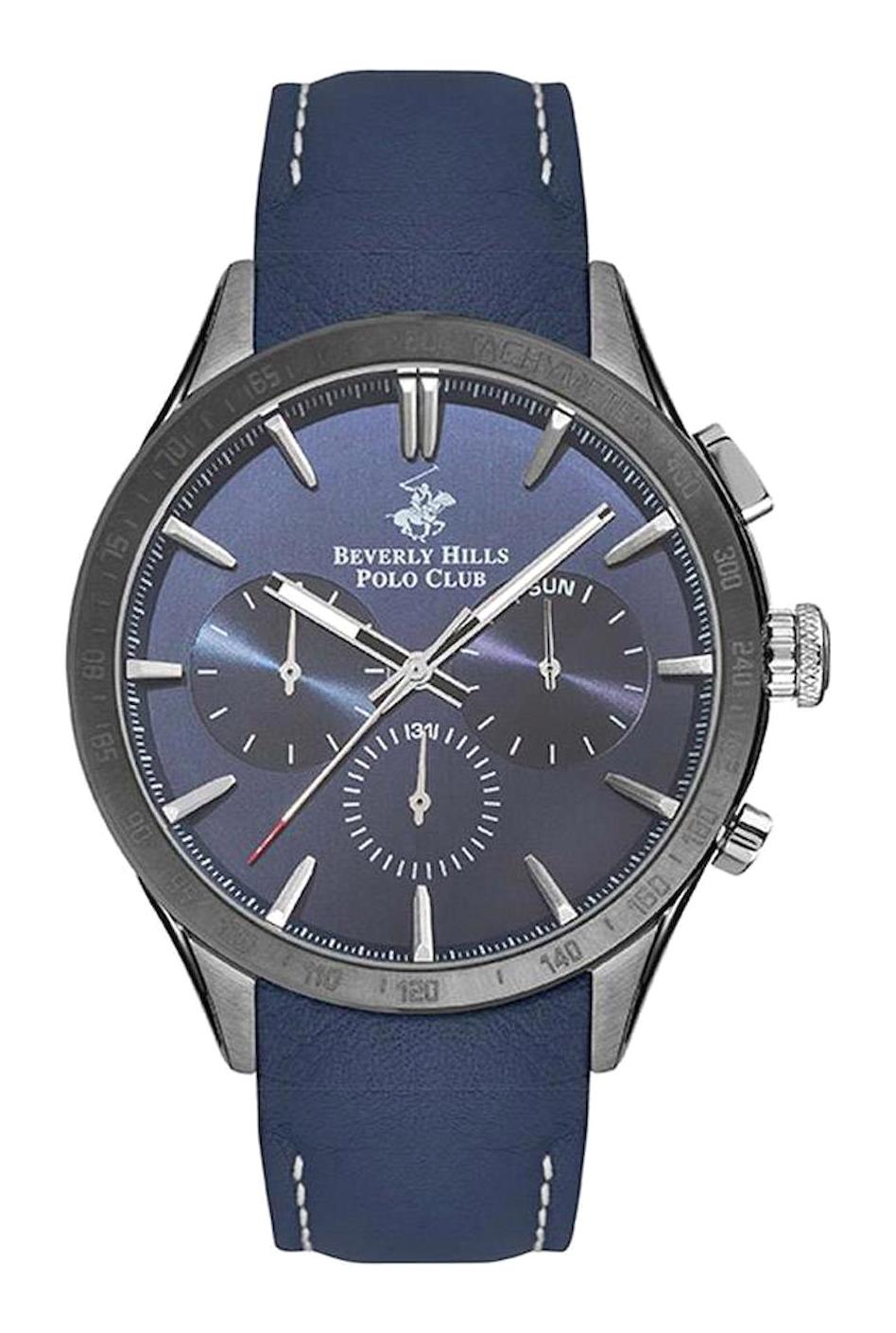 Beverly Hills Polo Club BP3251X099 Takvimli 47 mm Lacivert Deri Kordon Analog Erkek Kol Saati