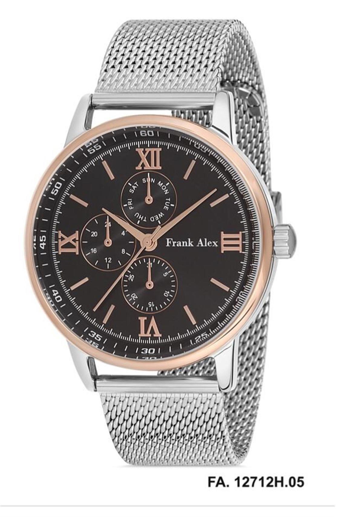 Frank Alex FA.12712H.05 Takvimli 43 mm Gri Hasır Kordon Analog Erkek Kol Saati