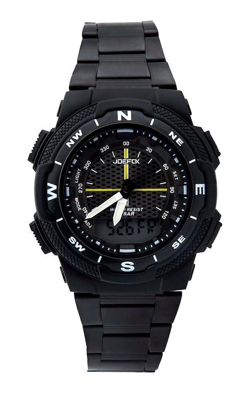 Joefox 1370BLK Alarmlı Pusulalı Siyah Metal Kordon Analog Erkek Kol Saati