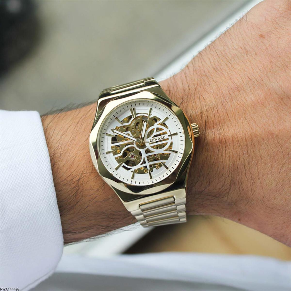 Reward RWA144493 44 mm Altın - Beyaz Çelik Kordon Analog Erkek Kol Saati