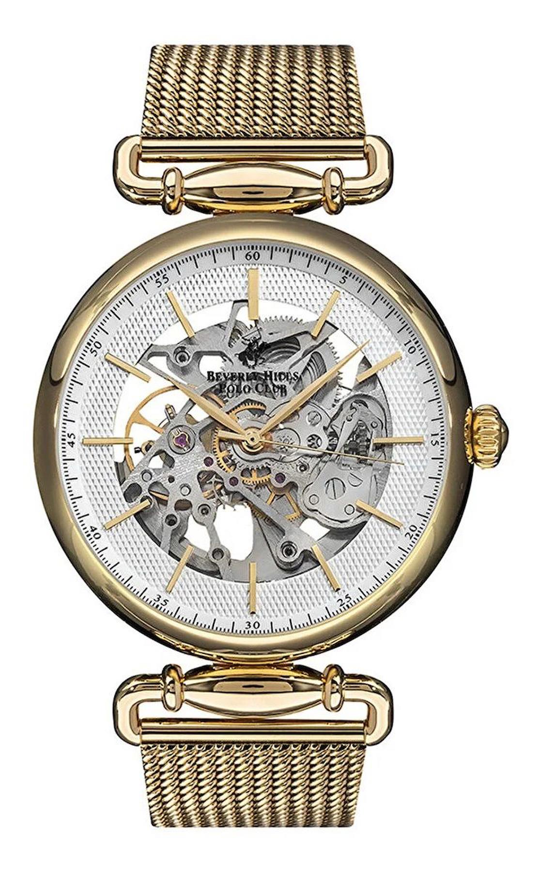 Beverly Hills Polo Club SWBP3149X130 Takvimli 46 mm Altın Çelik-Hasır Kordon Analog Erkek Kol Saati