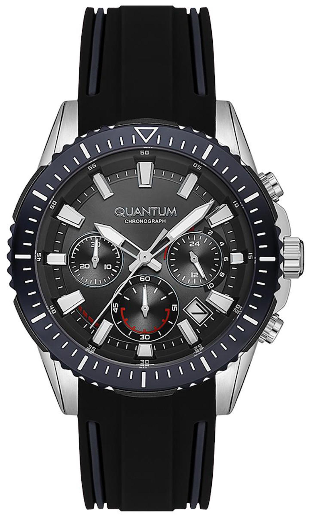 Quantum PWG1127.351 Takvimli 44 mm Siyah Silikon Kordon Analog Erkek Kol Saati