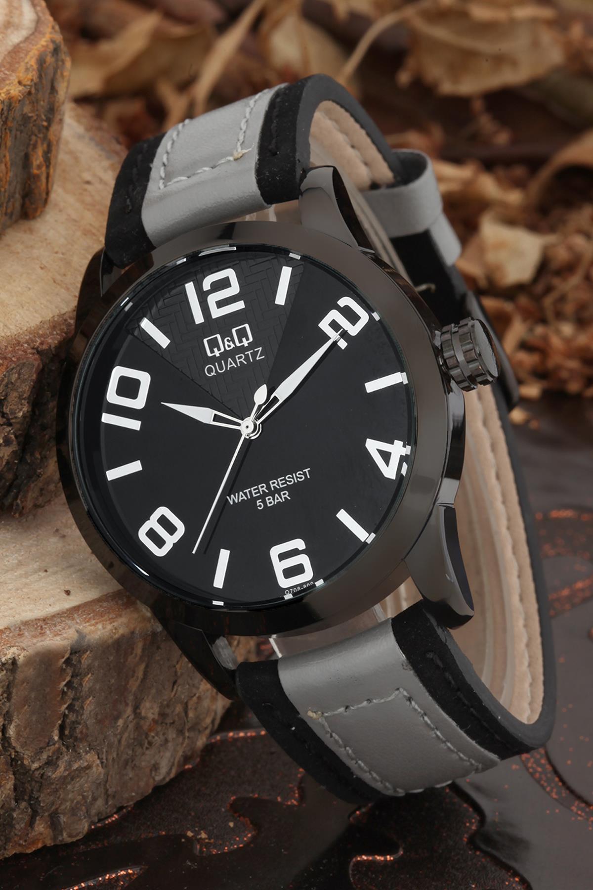 Q&Q 3B787 42 mm Bej-Siyah Deri Kordon Analog Erkek Kol Saati