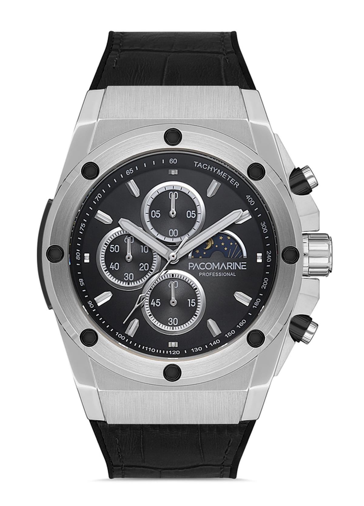 Pacomarine PM.28006.02 Takvimli 44 mm Lacivert Deri Kordon Analog Erkek Kol Saati