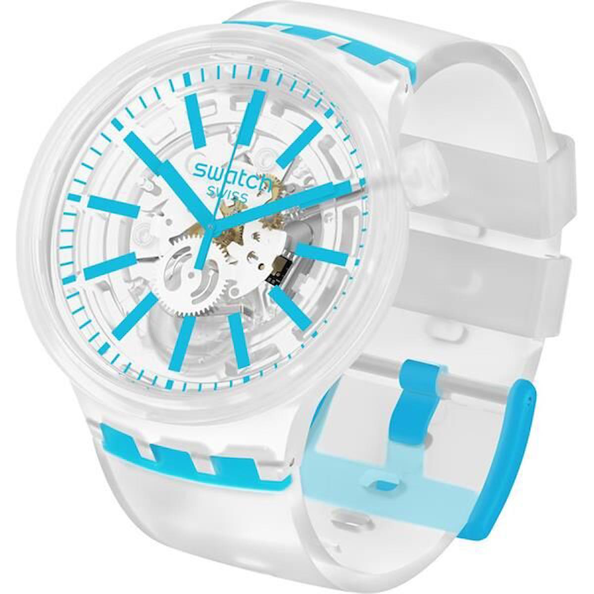 Swatch SO27E105 Takvimli 44 mm Beyaz-Mavi Silikon Kordon Analog Erkek Kol Saati