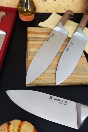 CASTLE KITCHEN Durable Serisi 3'lü Mutfak Bıçak Seti Şef Bıçağı Et Ekmek Sebze Doğrama Bıçağı ( L- Xl - Xxl )