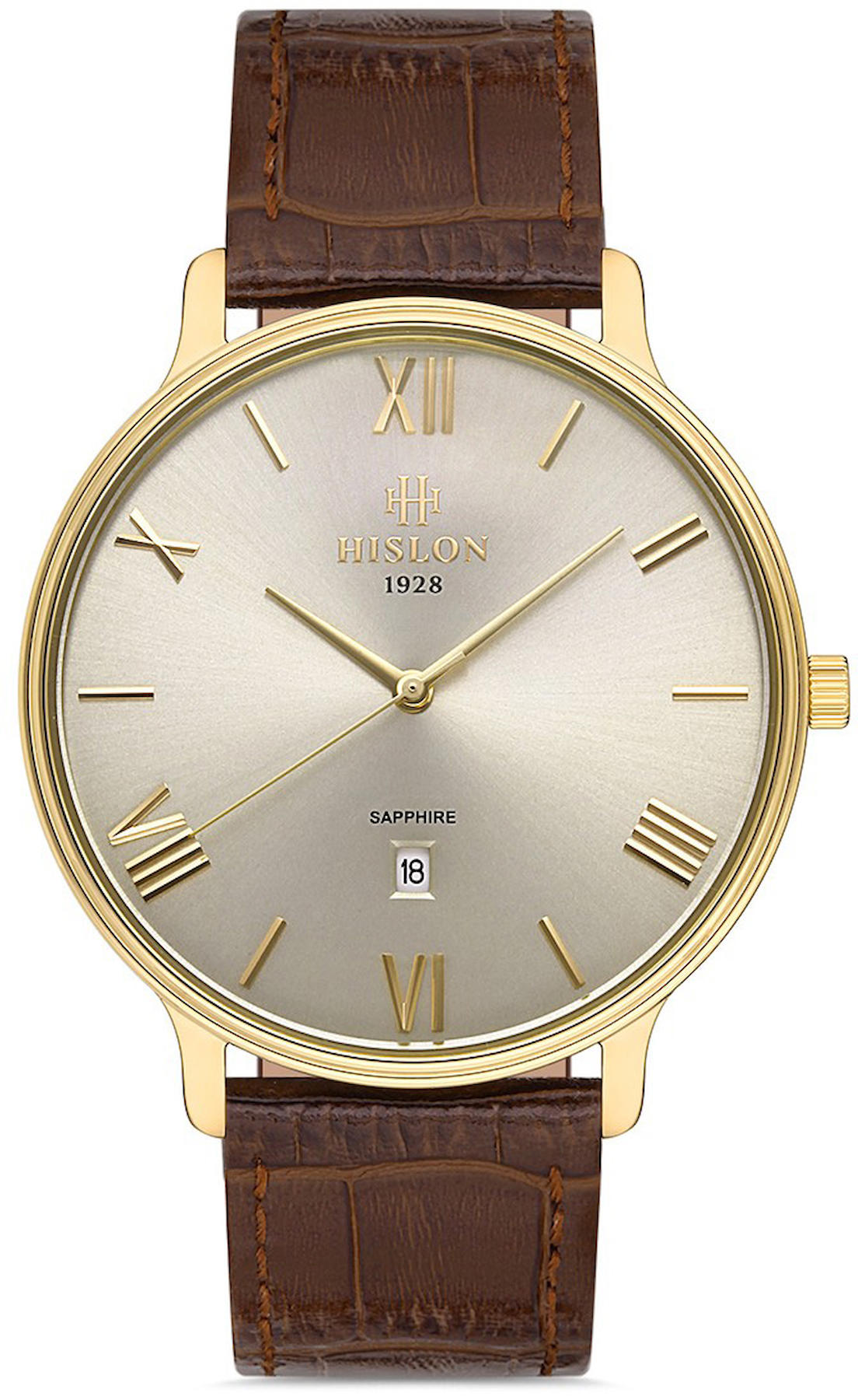 Hislon CL126G-08KG Takvimli 42 mm Kahverengi Deri Kordon Analog Kol Saati