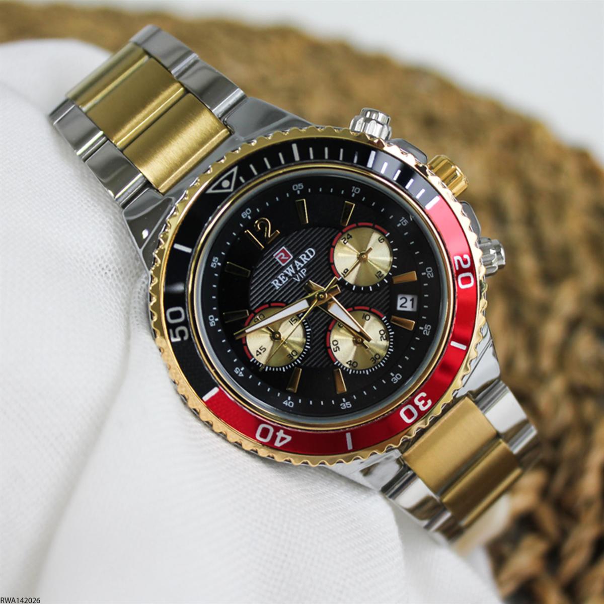 Reward RWA142026 Takvimli 44 mm Gri-Sarı Metal Kordon Analog Erkek Kol Saati