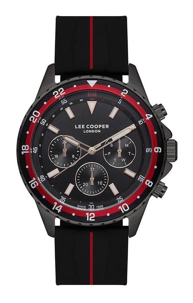 Lee Cooper LC07210.651 Takvimli 45 mm Kırmızı-Siyah Silikon Kordon Analog Erkek Kol Saati