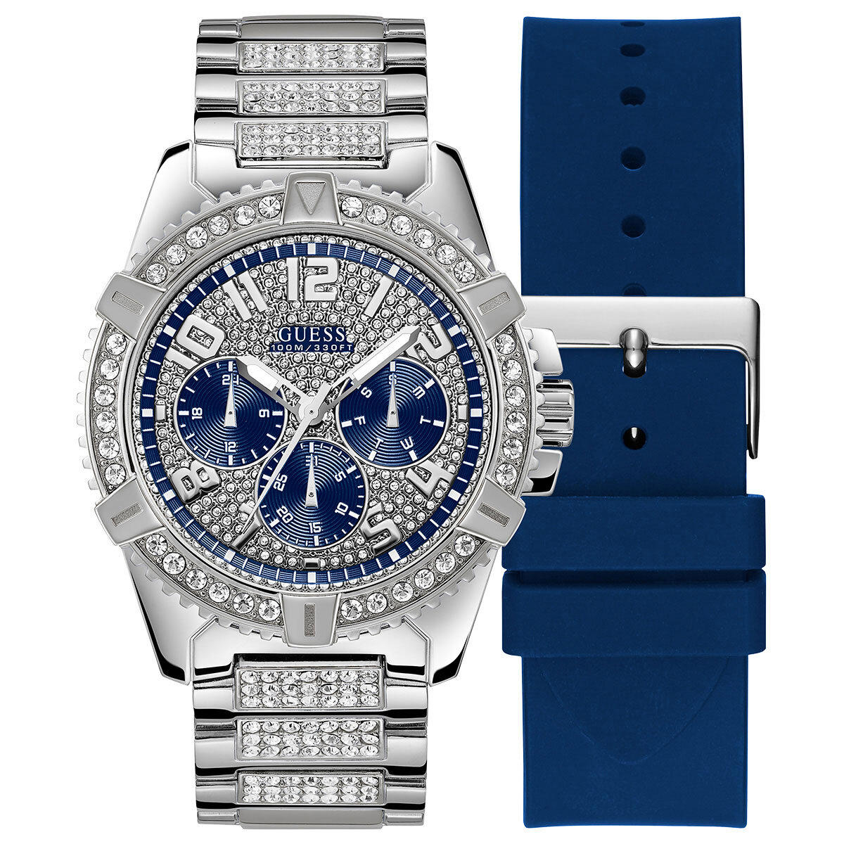 Guess GUGW0351G2 Pusulalı Takvimli Gri-Mavi Çelik Kordon Analog Erkek Kol Saati