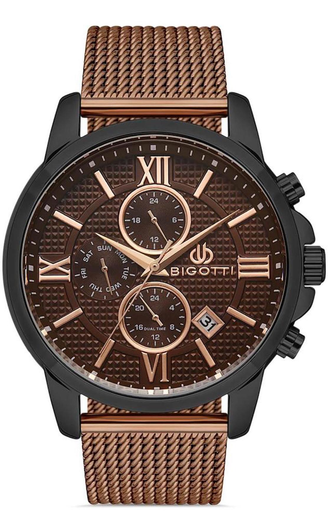 Bigotti BG.1.10330.5 Takvimli 45 mm Bakır Çelik-Hasır Kordon Analog Erkek Kol Saati