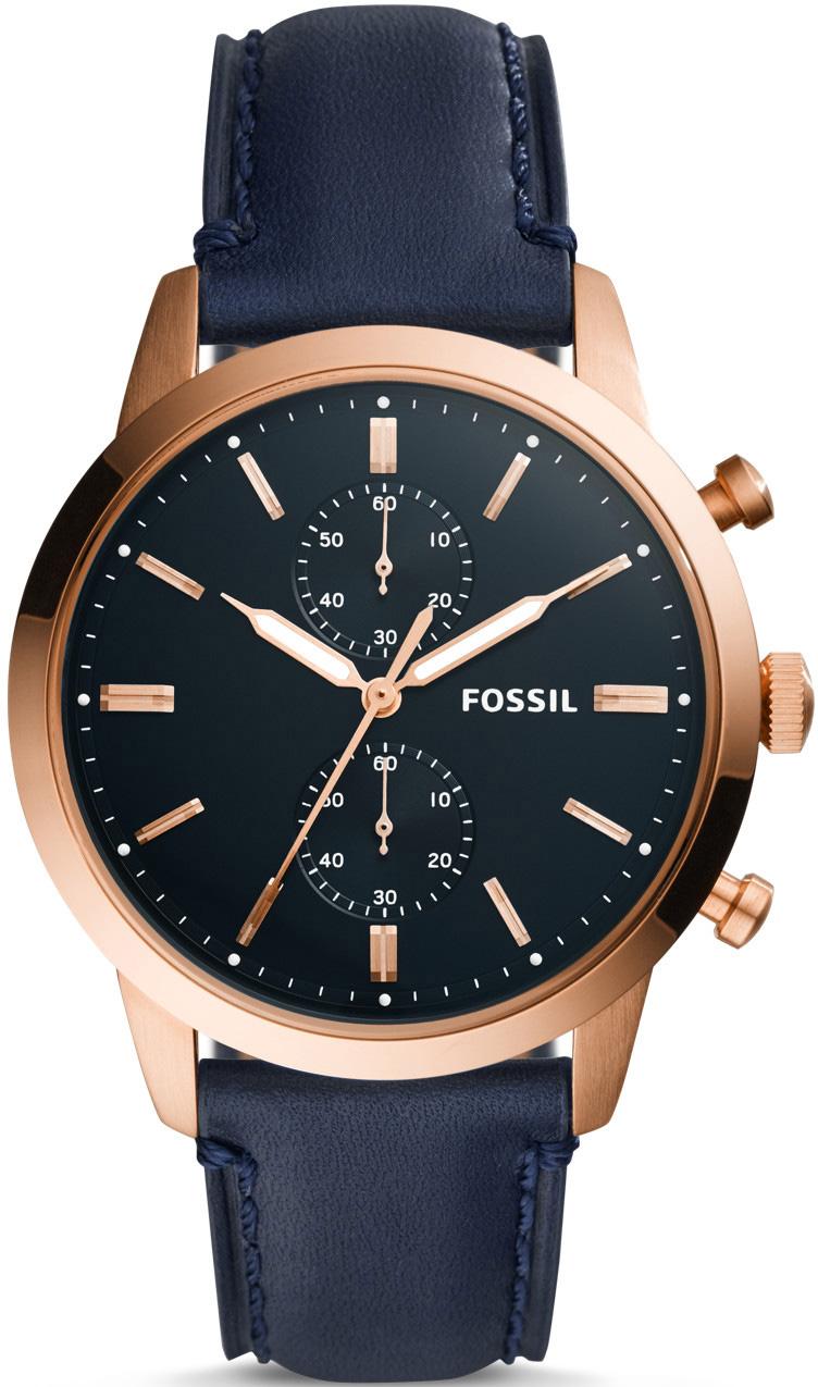 Fossil FS5436 Takvimli 44 mm Lacivert Deri Kordon Analog Erkek Kol Saati