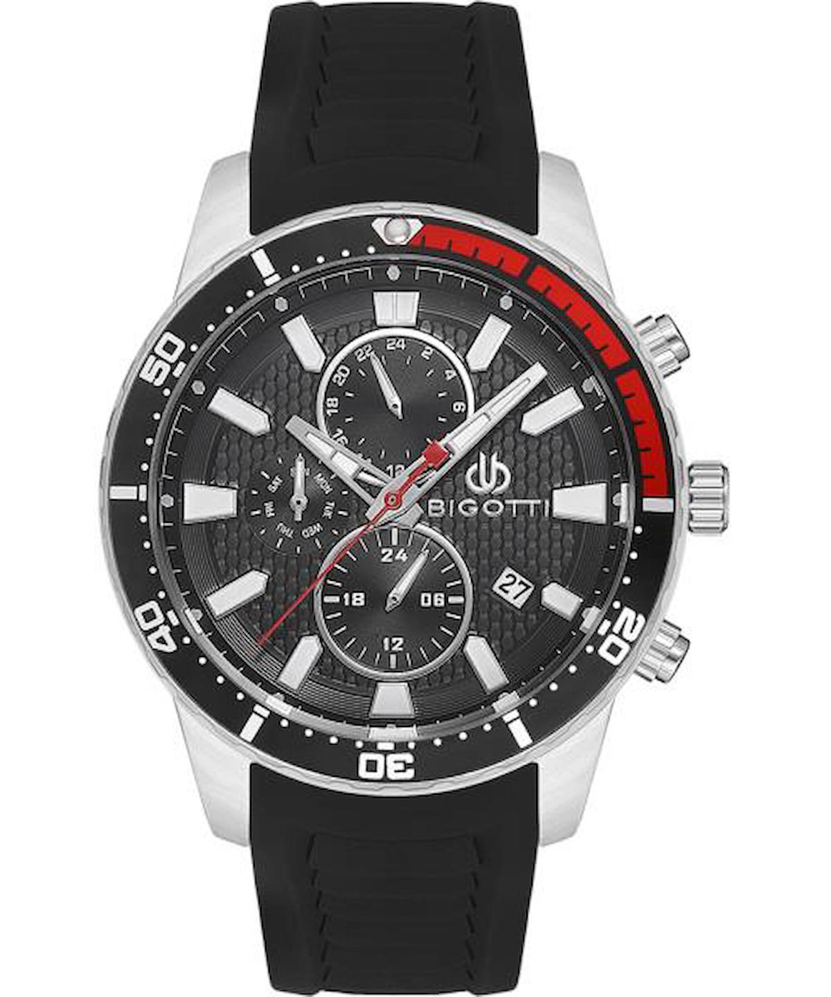 Bigotti BG.1.10112.1 Takvimli 45 mm Siyah Silikon Kordon Analog Erkek Kol Saati