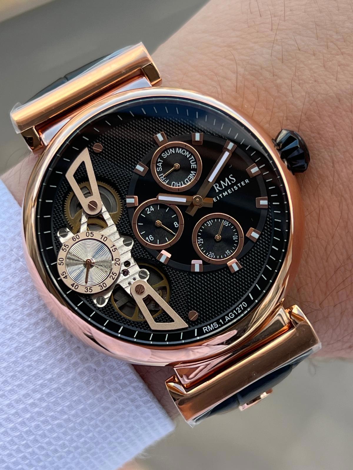 Romanson AG1270.05 Takvimli Siyah Deri Kordon Analog Erkek Kol Saati