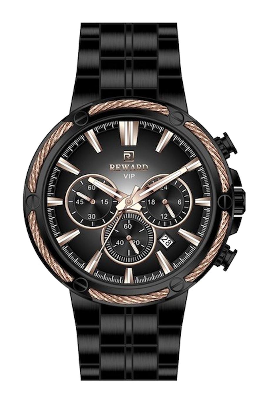 Reward A144837 Takvimli 42 mm Siyah Çelik Kordon Analog Erkek Kol Saati
