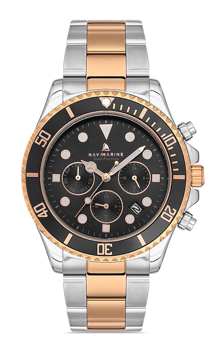 Navimarine NVM54-E2 Takvimli Gri-Rose Gold Çelik Kordon Analog Erkek Kol Saati
