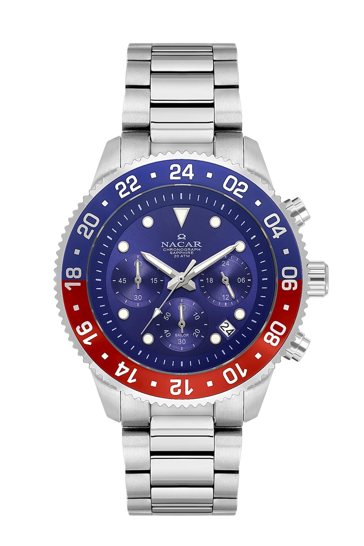 Nacar 37294238ALM Takvimli 44 mm Çelik Kordon Analog Kol Saati