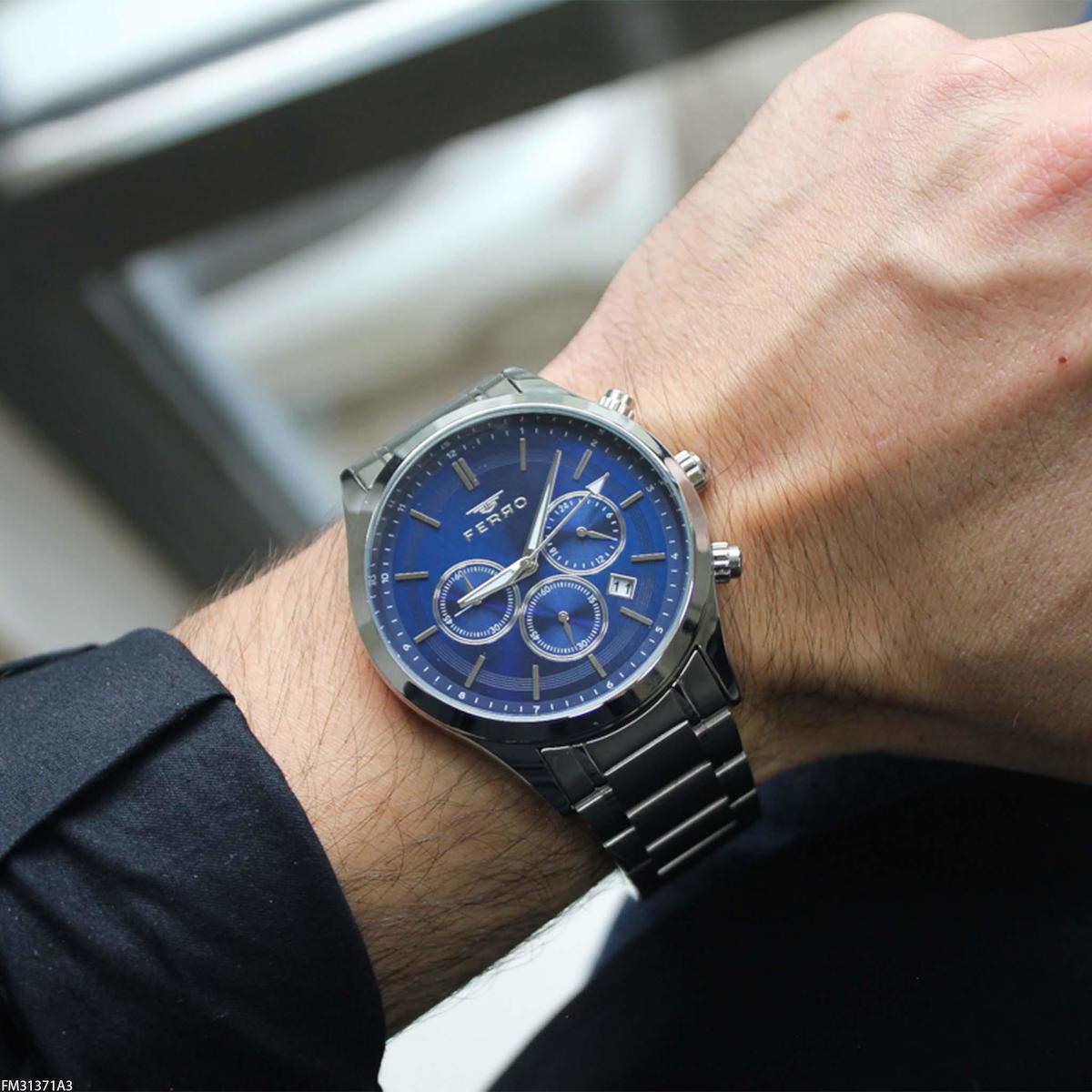 Ferro FM31371A3 Takvimli 44 mm Çelik Kordon Analog Erkek Kol Saati