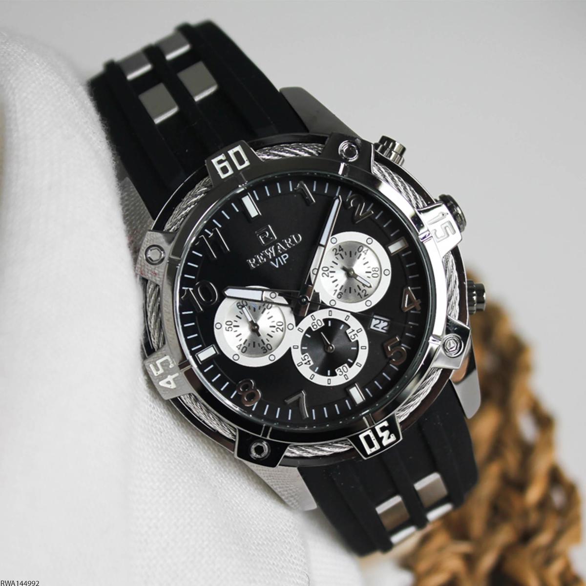Reward RWA144992 Takvimli 47 mm Siyah Silikon Kordon Analog Erkek Kol Saati