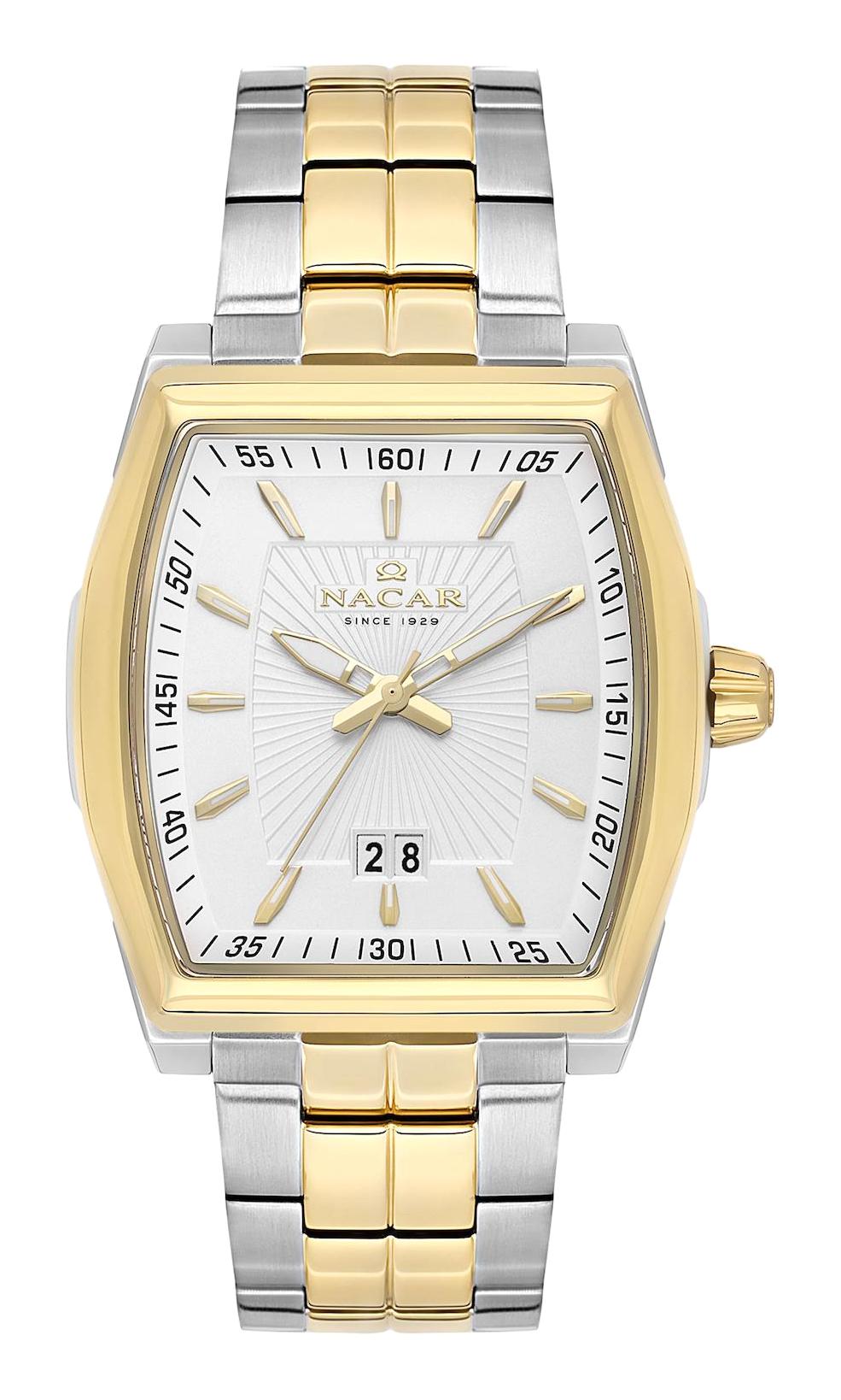 Nacar 3429B668CSM Takvimli 44 mm Altın-Çelik Kordon Analog Kol Saati