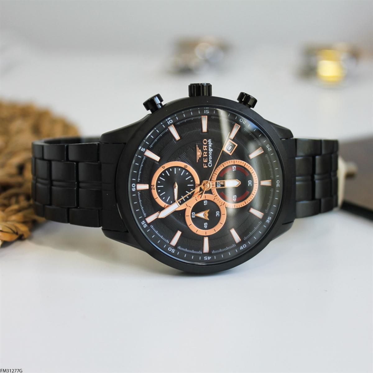 Ferro FM31277G Takvimli 45 mm Siyah Çelik Kordon Analog Erkek Kol Saati