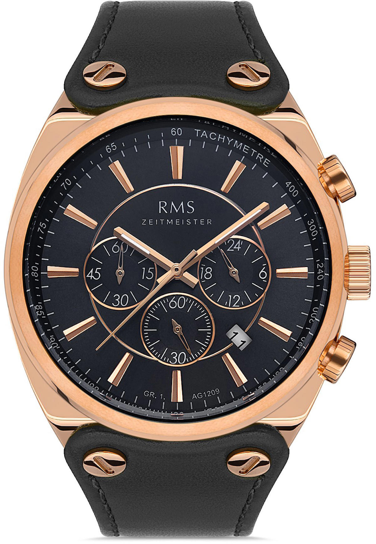 Romanson RMS.1.AG1209.08 Takvimli 43 mm Siyah Deri Kordon Analog Kol Saati