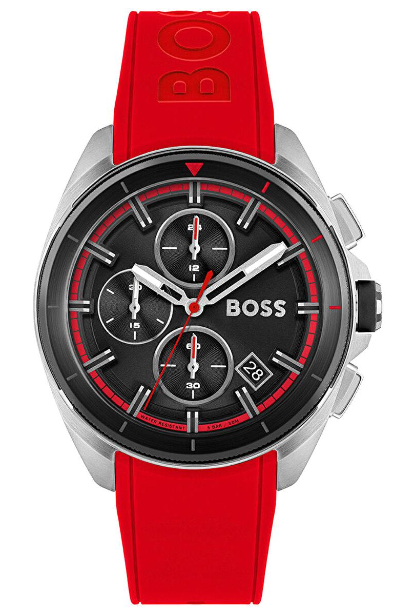 Hugo Boss HB1513959 Pusulalı Takvimli 42 mm Kırmızı Silikon Kordon Analog Erkek Kol Saati