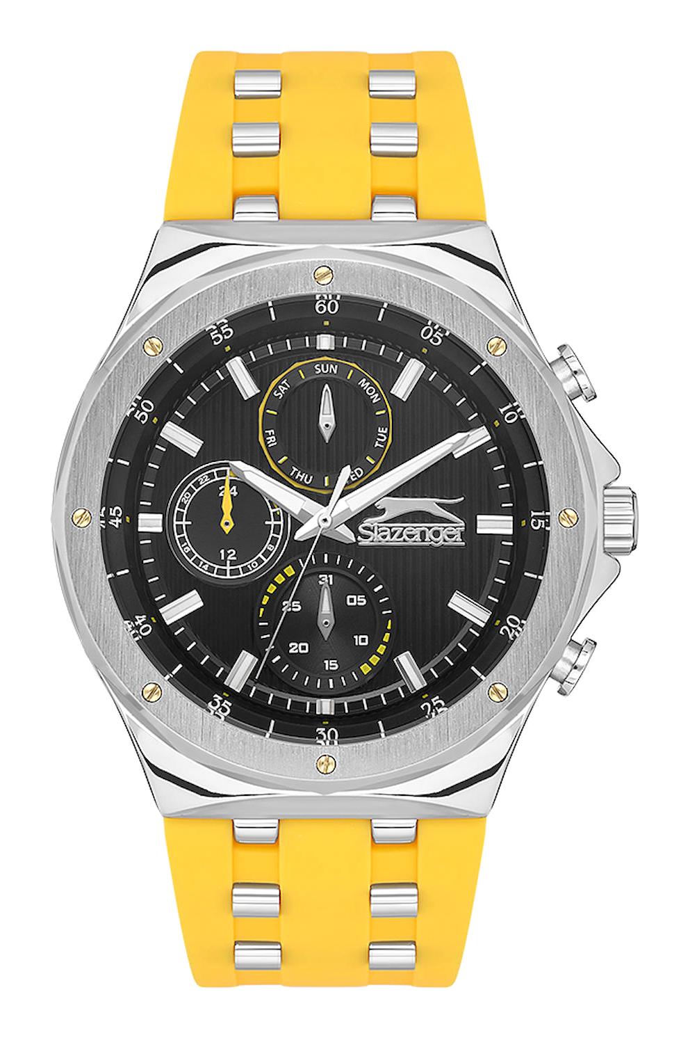 Slazenger SL.09.2218.2.05 Takvimli 44 mm Sarı Silikon Kordon Analog Erkek Kol Saati