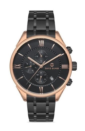 David Guner DG-8177GA-R2 Takvimli 42 mm Siyah Çelik Kordon Analog Kol Saati