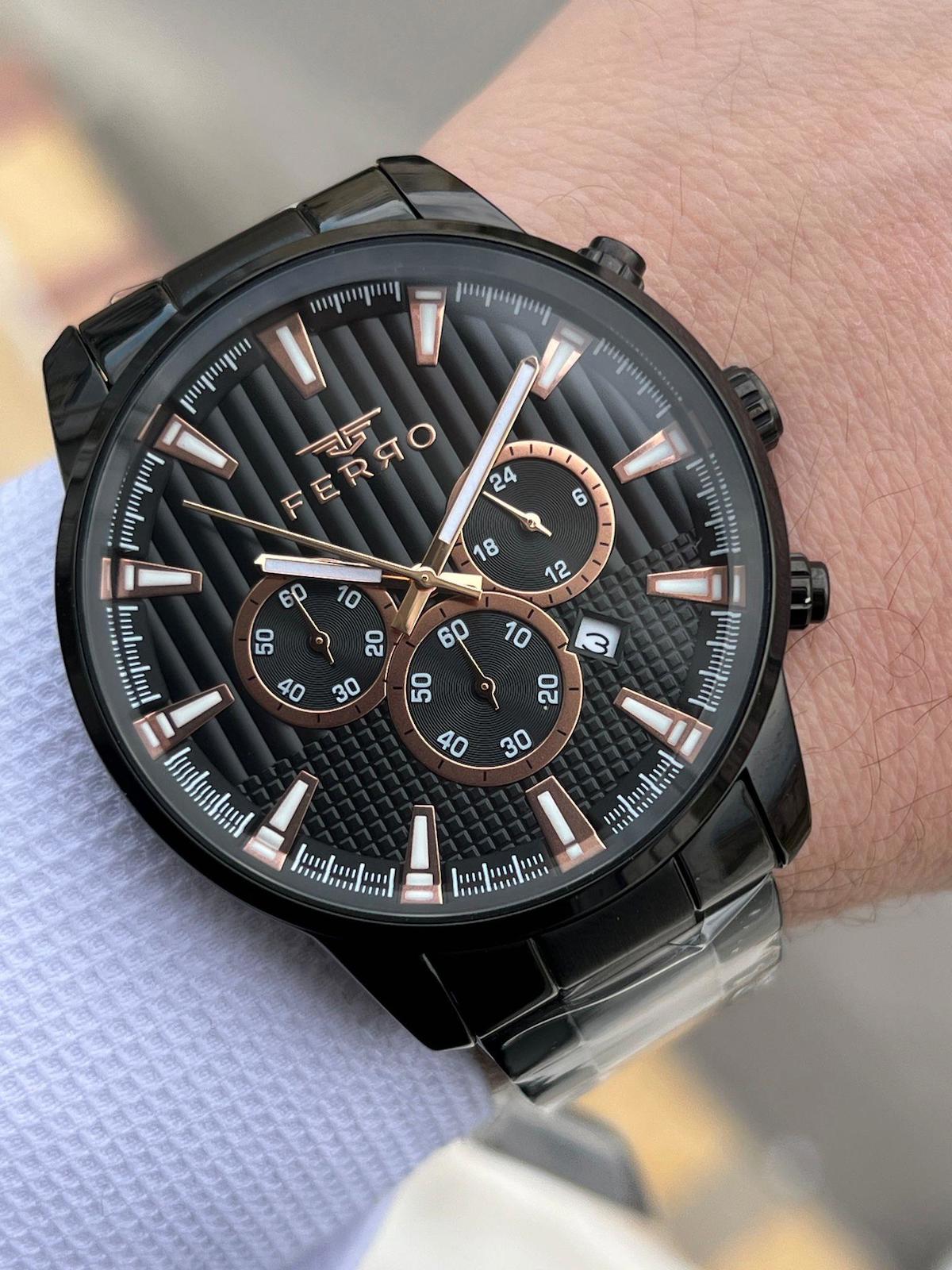Ferro XF0033 Su Geçirmez Takvimli 44 mm Siyah Çelik Kordon Analog Erkek Kol Saati