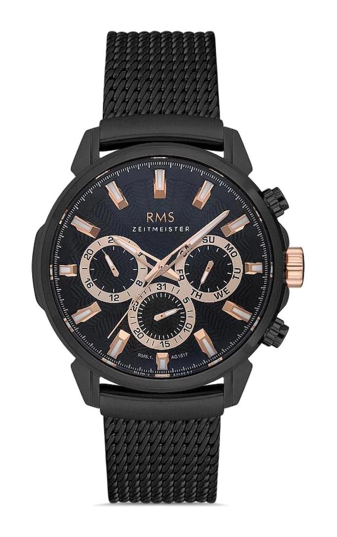Romanson RMS.1.AG1517.05 Takvimli 44 mm Siyah Hasır Kordon Analog Erkek Kol Saati