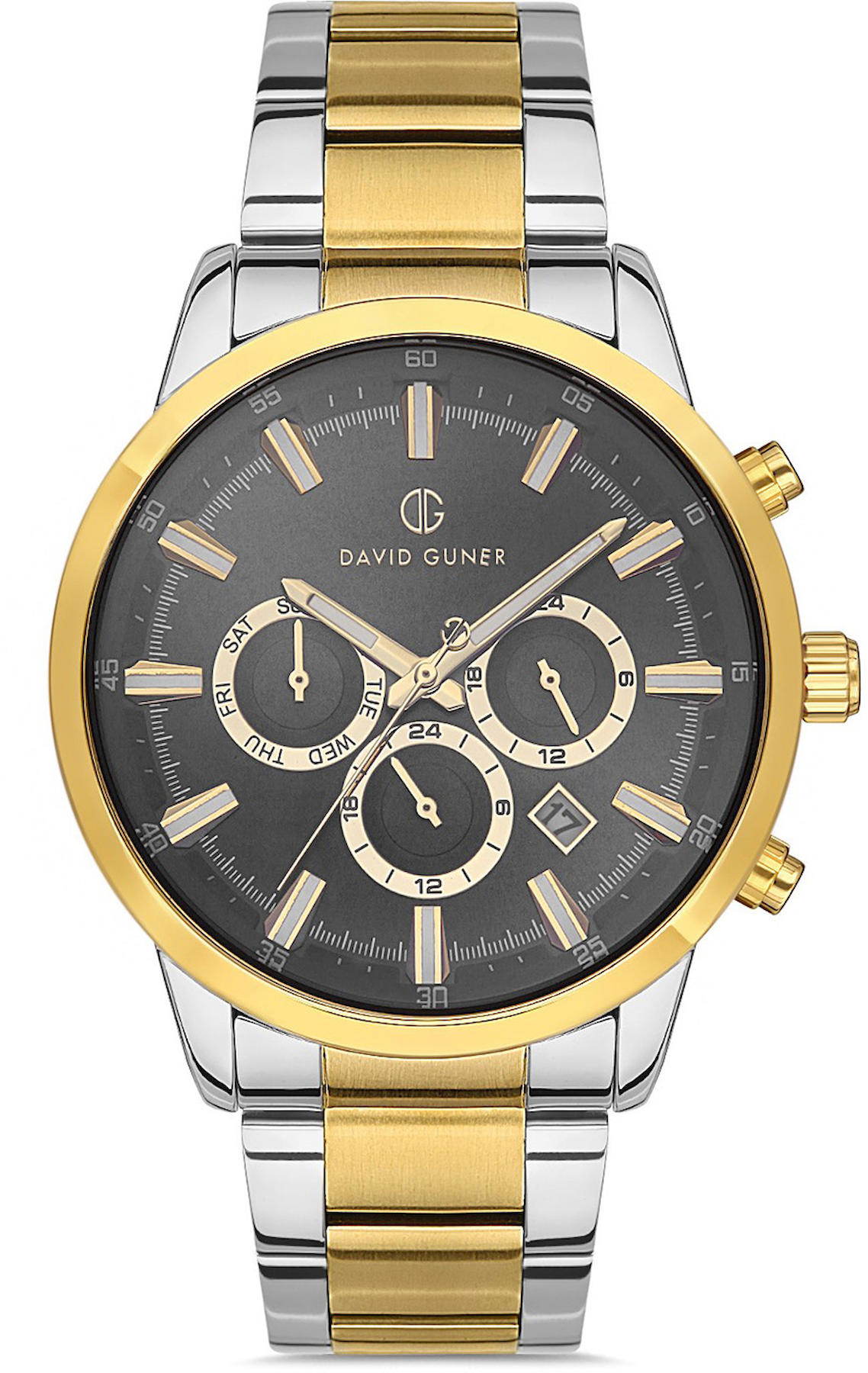 David Guner DG-8392GA-D9 Takvimli 42 mm Altın-Çelik Kordon Analog Kol Saati