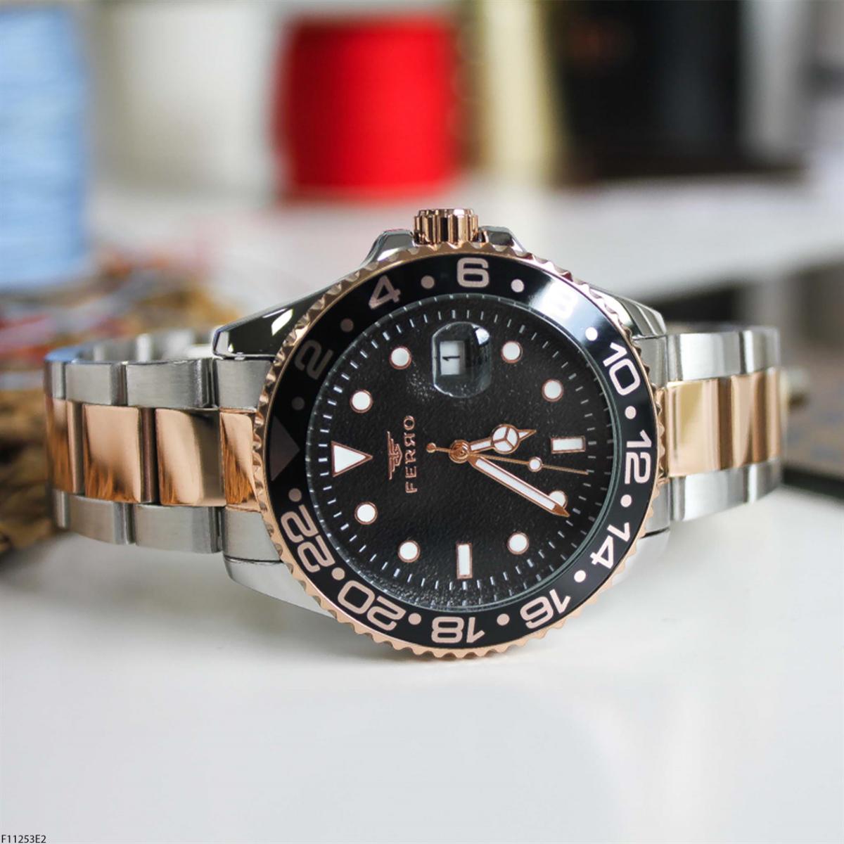 Ferro F11253E2 Takvimli 41 mm Gri-Rose Gold Çelik Kordon Analog Erkek Kol Saati