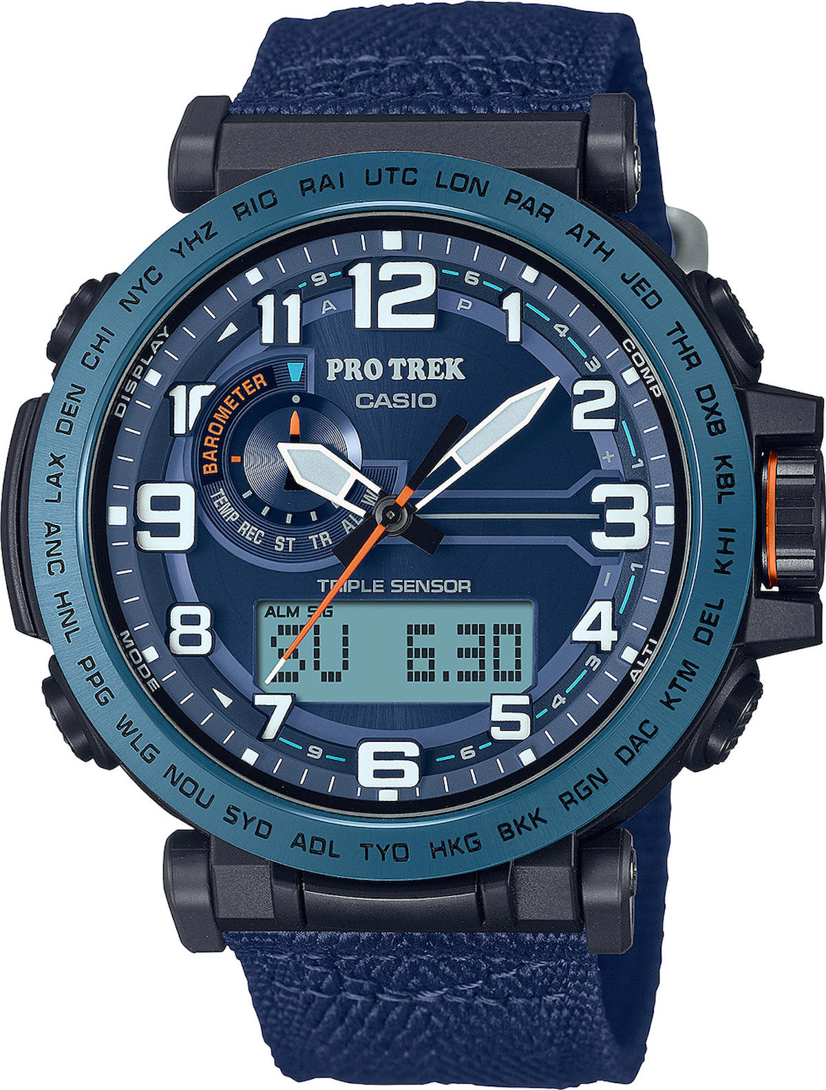 Casio PRG-601YB-2D Takvimli 45 mm Lacivert Kanvas Kordon Analog Kol Saati