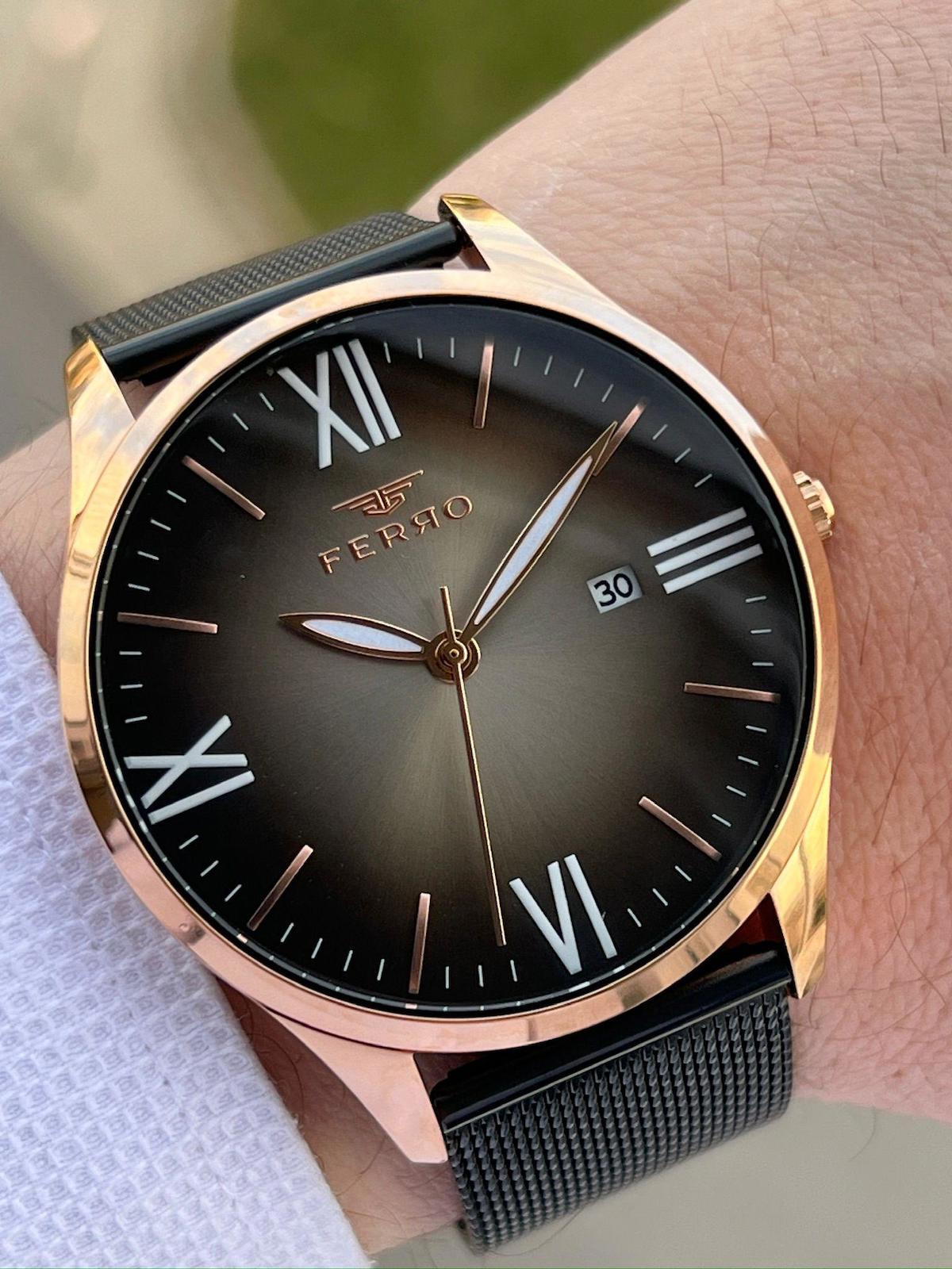 Ferro ETM11212 Su Geçirmez Takvimli 44 mm Siyah Çelik Kordon Analog Erkek Kol Saati