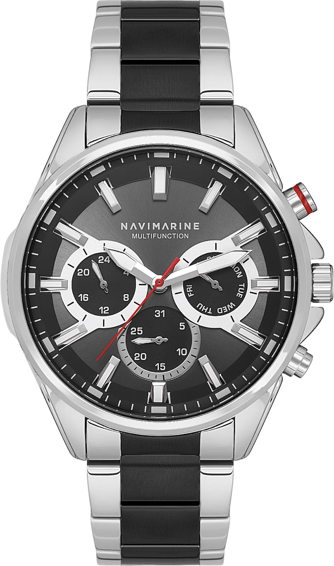 Navimarine NM153-03 Takvimli 45 mm Gri-Siyah Çelik Kordon Analog Kol Saati