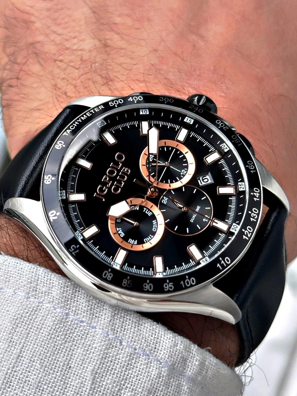 Jg. Polo Club JPC12233975K05 Takvimli 43 mm Siyah Deri Kordon Analog Erkek Kol Saati
