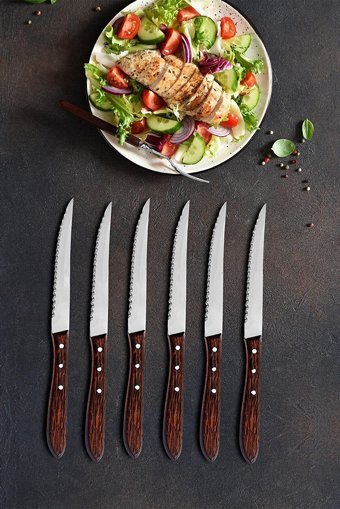ÖzSa Home Mutfak Bıçak Seti Steak Et Bıçak Restoran Et Kesme Doğrama Meyve Sebze Bıçak Şık Ahşap Saplı