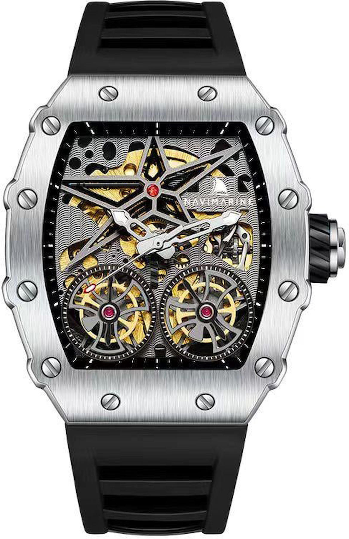 Navimarine AZSE07 Takvimli 44 mm Kırmızı Silikon Kordon Analog Kol Saati
