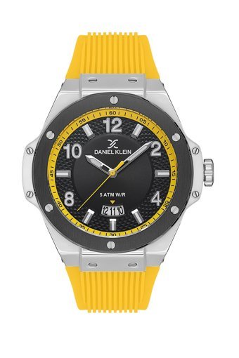 Daniel Klein DKE.1.10529.4 Takvimli Sarı Silikon Kordon Analog Erkek Kol Saati