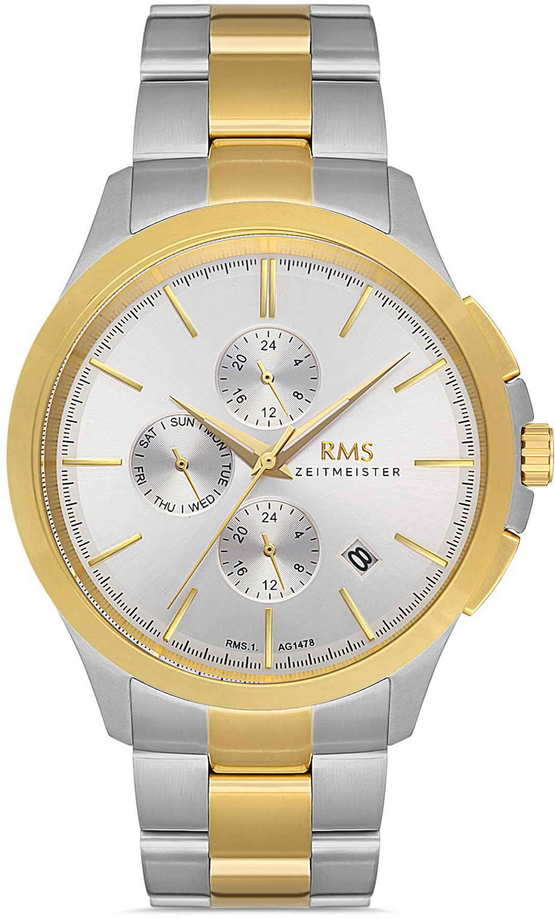Romanson RMS.1.AG1478.07 Takvimli 44 mm Altın-Çelik Kordon Analog Kol Saati