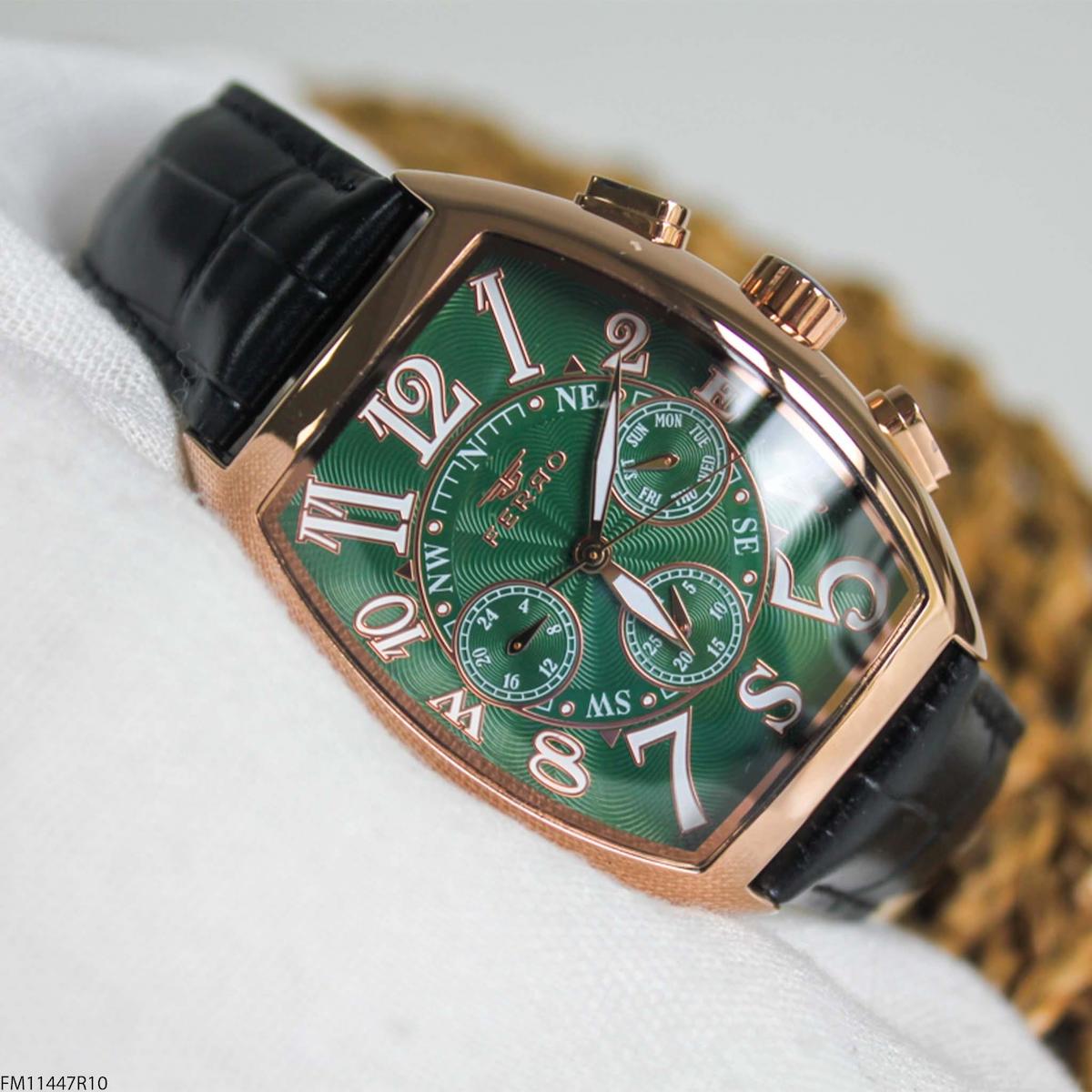 Ferro FM11447R10 Takvimli 42 mm Siyah Deri Kordon Analog Erkek Kol Saati