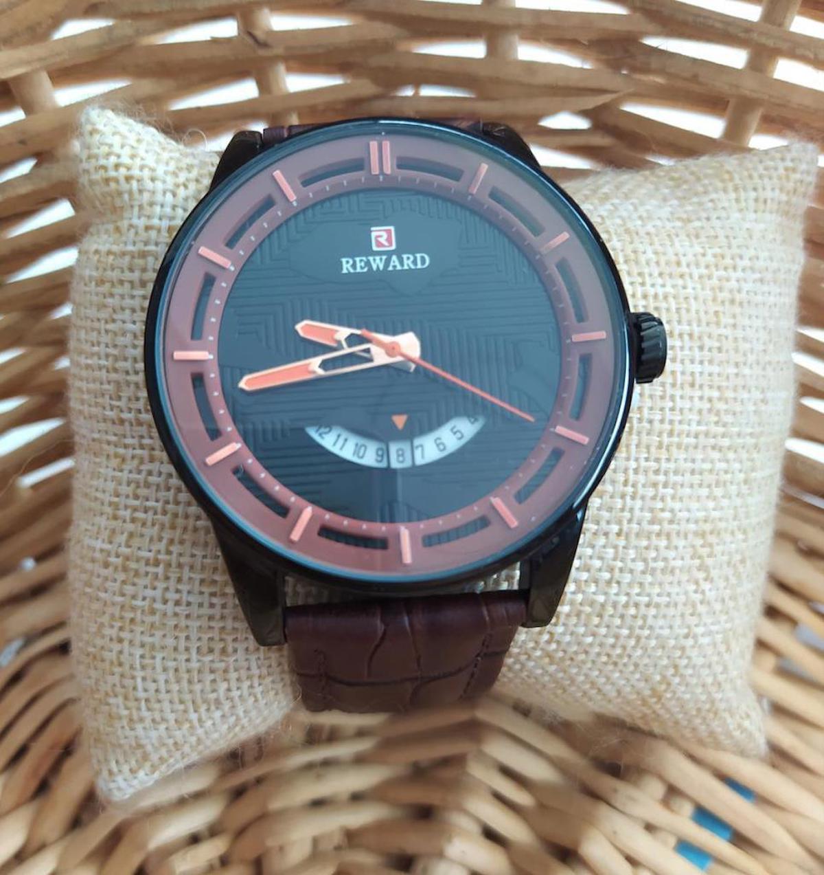 Reward RD63024M-01 Takvimli 43 mm Kahverengi Çelik Kordon Analog Erkek Kol Saati