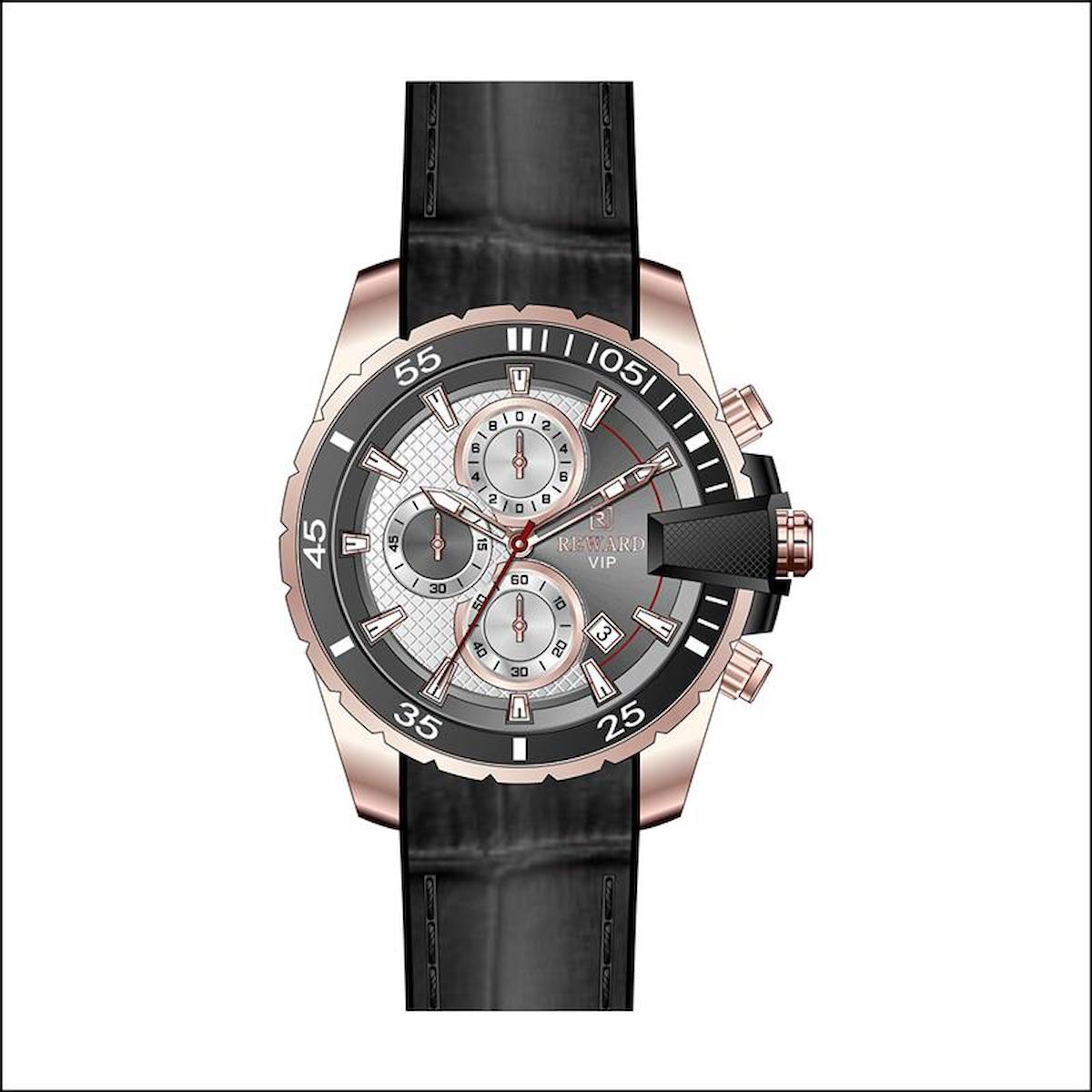 Reward A142338 Takvimli 45 mm Siyah Deri Kordon Analog Erkek Kol Saati