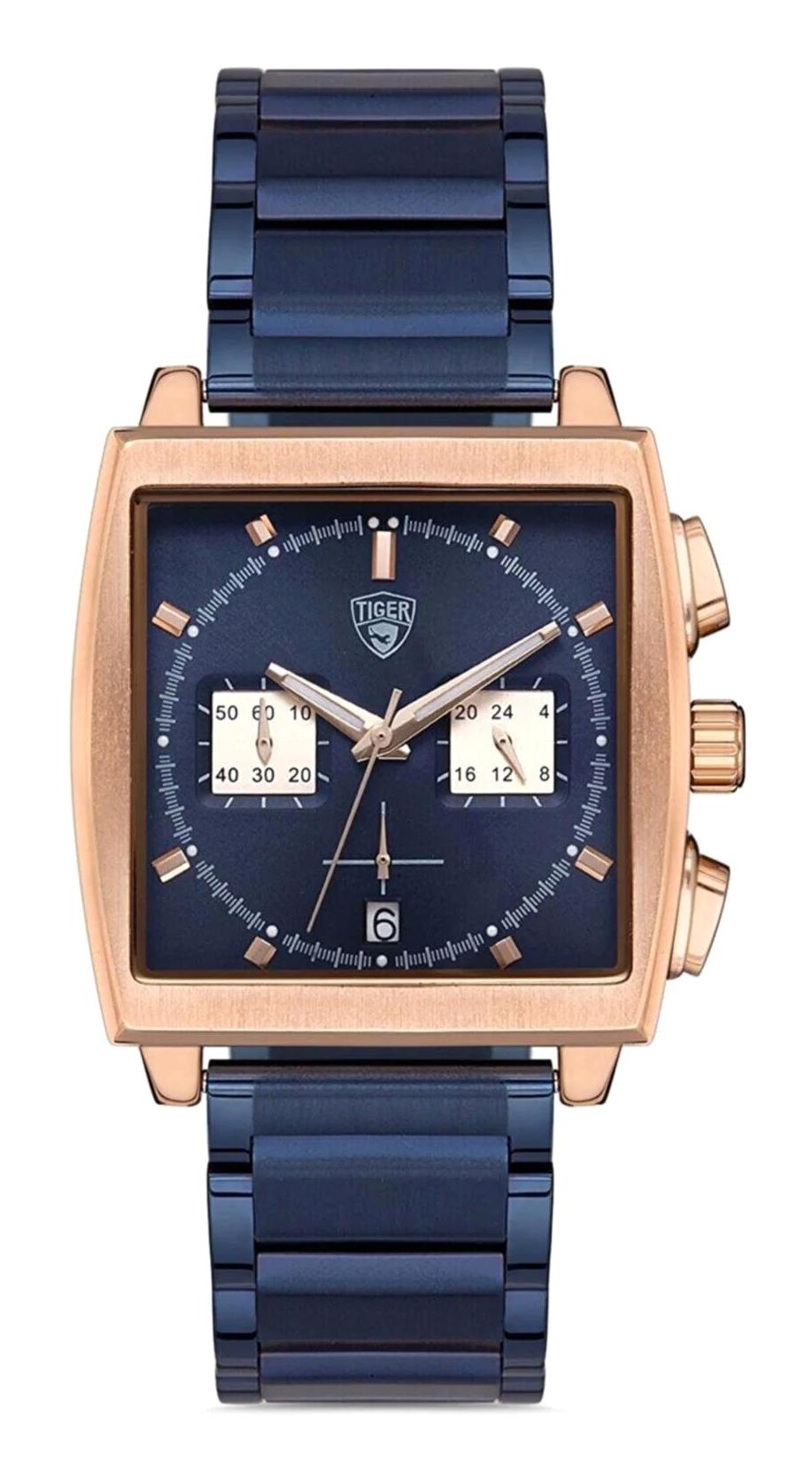 Tiger TI-606-A Takvimli 44 mm Gri-Lacivert Çelik Kordon Analog Erkek Kol Saati
